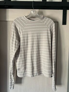 Prana Striped Crewneck Top - Light Taupe & White